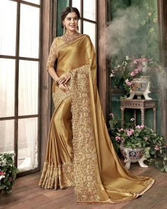 Golden embroidered silk saree