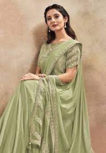 Satin pista green saree